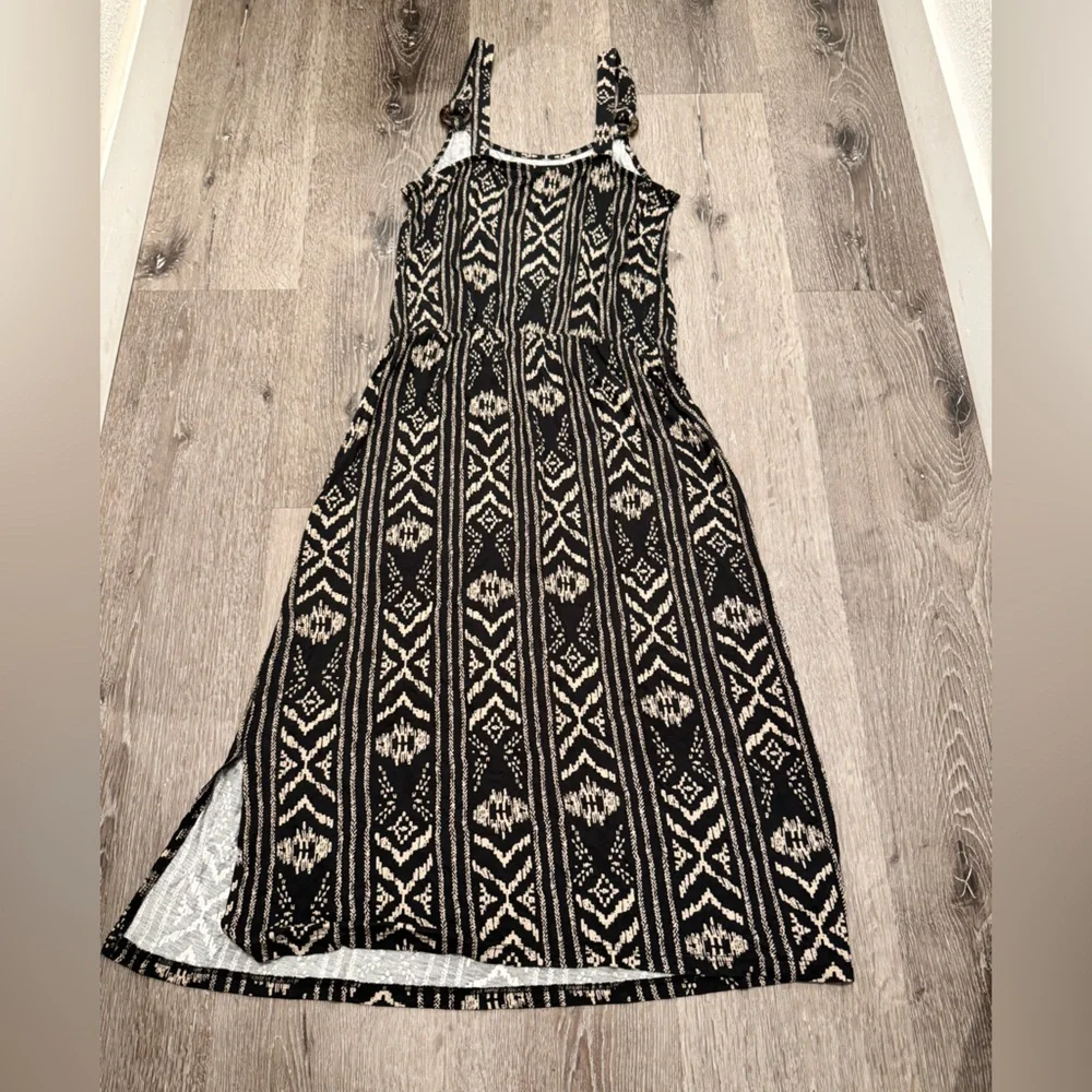 Lascana Black Tan Tribal Print Midi Dress Thin Strap Size 4 - Picture 2 of 6